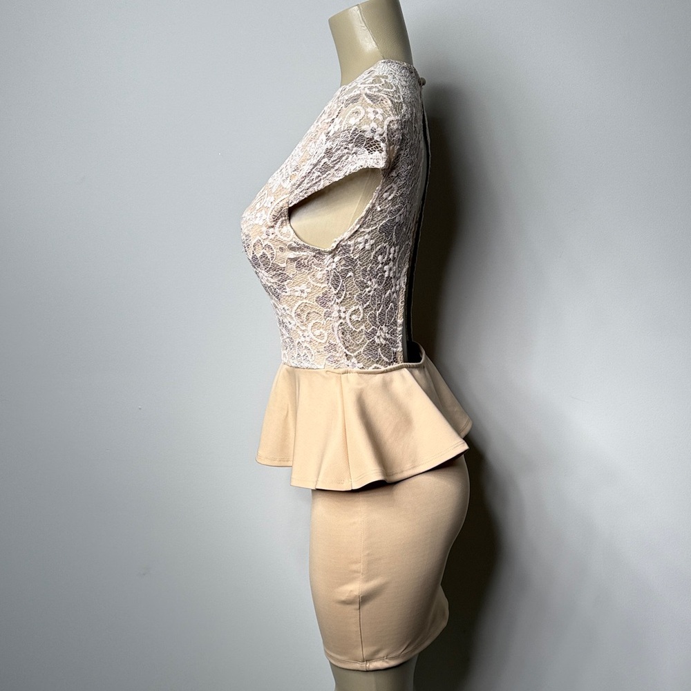 Lovely Day Lace Peplum Mini Dress in Cream - Picture 4 of 7